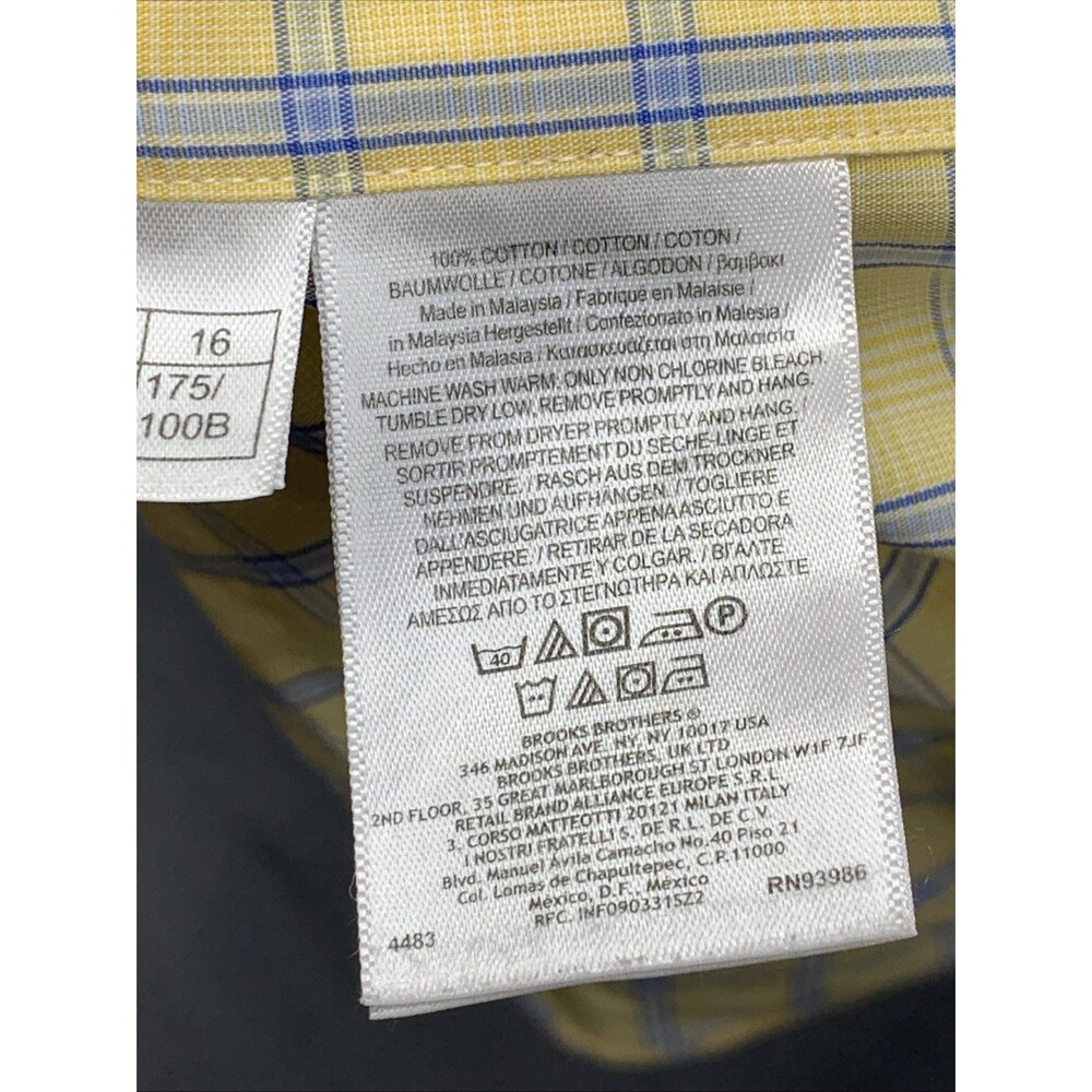 Brooks Brothers 346 The Original Polo Shirt Slim Fit Button Down Yellow Check 16 - Picture 14 of 15